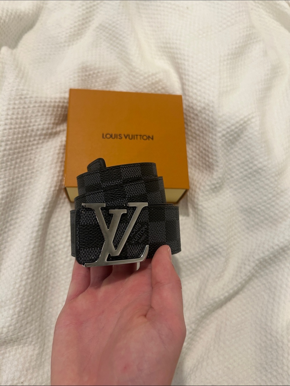 Louis Vuitton Black Damier Graphite LV Initiales Belt with Silver Buckle